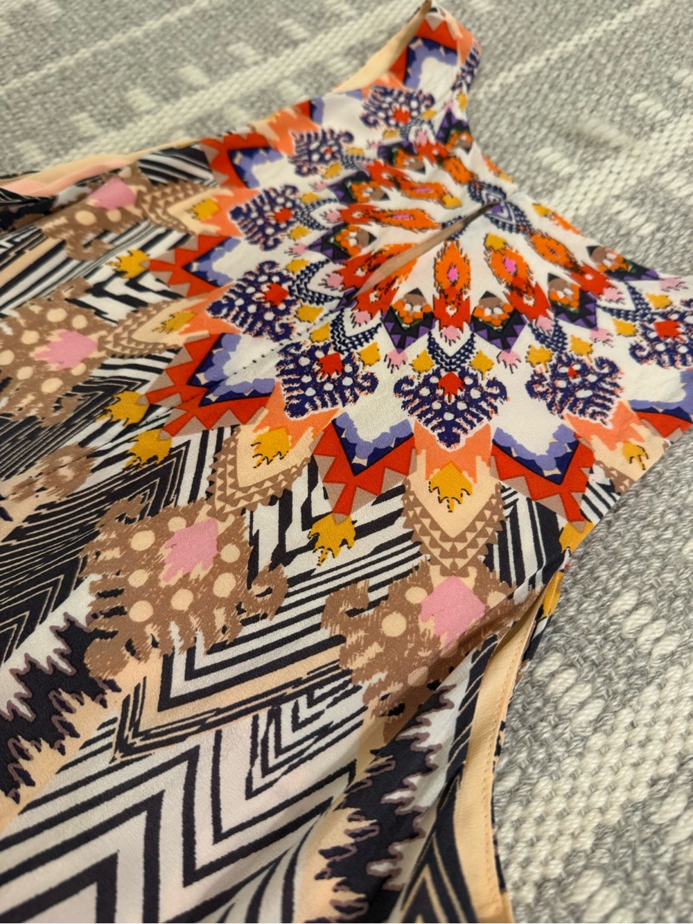 Anthropologie Silk Bohemian Geometric Midi Dress HD in Paris Size 12 - Picture 8 of 16
